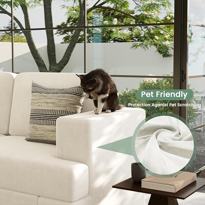 Sofa, 2 Piece Set Comfy Couch, 3 Seater & Loveseat Sofa with Deep Seats, Modern Sleeper Couch for Living Room, Beige Chenille-Ruum Studio Home