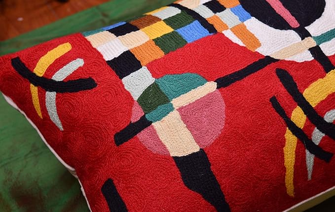 Lumbar Kandinsky Red Modern Pillow Cover Counterweights Mid Century Chair Cushions Red Abstract Pillowcase Red Contemporary Pillowsham Couch Cushions Handmade Wool Size 14x20-Ruum Studio Home