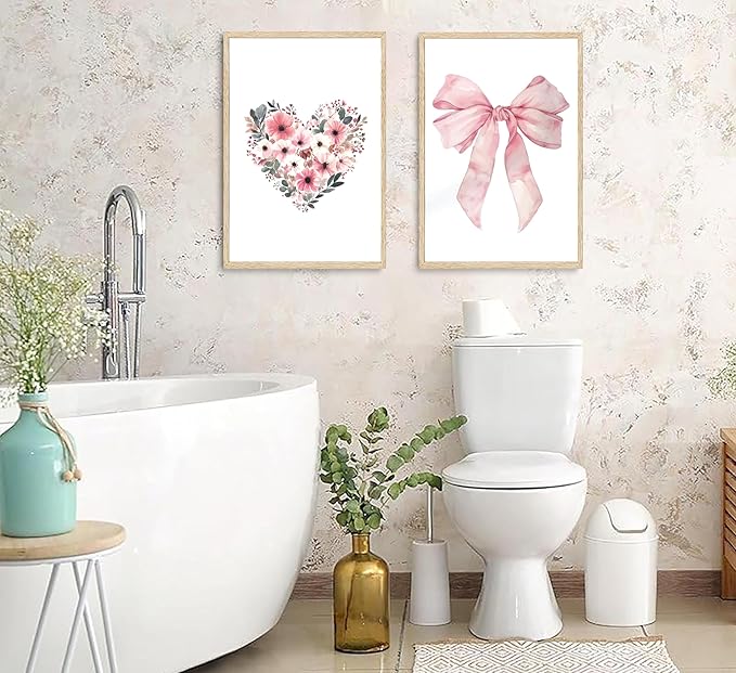 3Pcs Cute Bunny Canvas Wall Art Pink Bow Easter Poster Prints Love Wildflowers Picture Decoration for Nursery Girl Bedroom Children's Room Easter Gifts for Kids Unframed-Ruum Studio Home