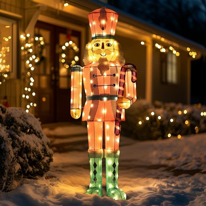 61Inch Nutcracker Christmas Decor Outdoor with LEDs 5 Feet Lighted Large Nutcracker Lighted Christmas Decorations Outdoor with Stakes & Zip Ties for Xmas Yard, Porch, Lawn-Ruum Studio Home