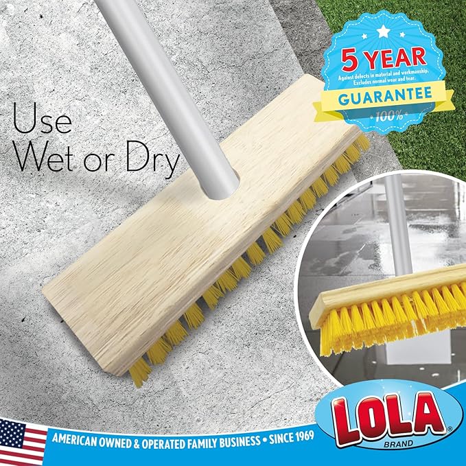 Lola Products Deck Scrub Brush Broom, 9" x 3.5" Wide, Durable Bristles Remove Dirt, Grime, Grout, Leaves, Snow on Patios, Decks, Wet or Dry, 9 Count-Ruum Studio Home