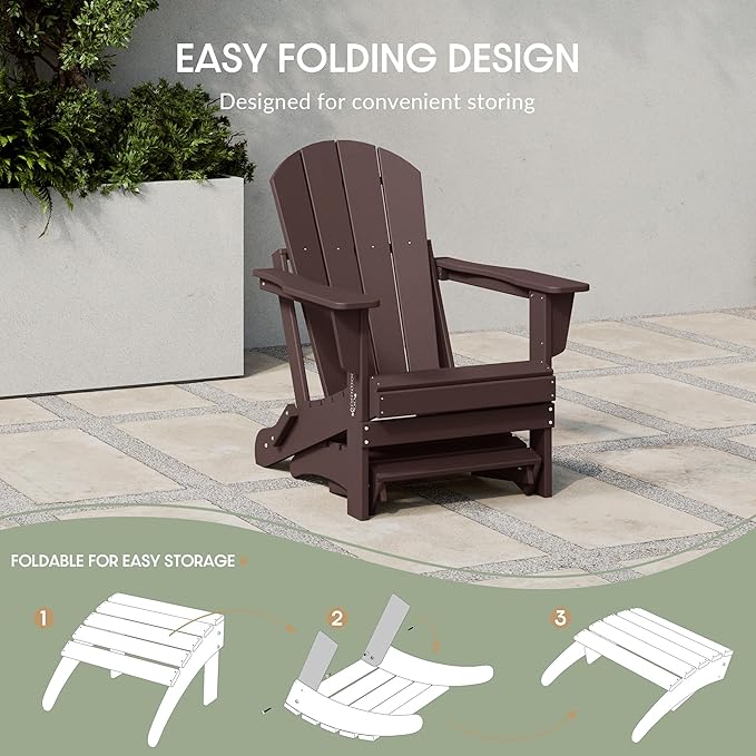 WestinTrends Outdoor Ottoman, Patio Adirondack Ottoman Foot Rest, All Weather Poly Lumber Folding Foot Stool for Adirondack Chair, Widely Used for Outside Porch Pool Lawn Backyard, Dark Brown-Ruum Studio Home