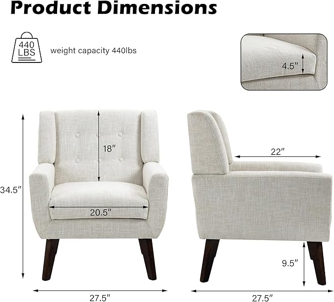 UIXE Accent Chair Modern Upholstered Armchair, Comfy Living Room Arm Chairs Mid Century Single Sofa Reading Side Seat for Bedroom, Home Office - Beige-Ruum Studio Home