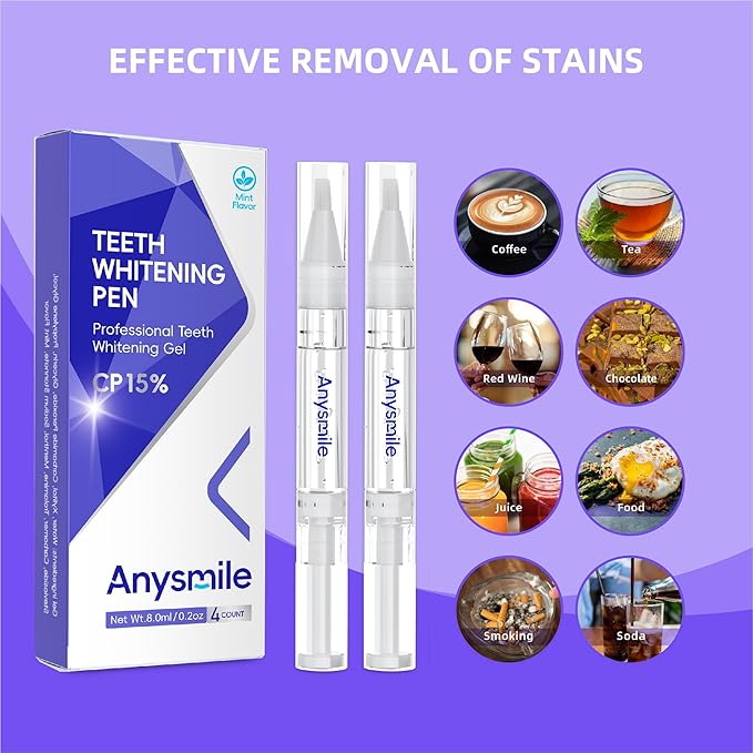 Teeth Whitening Pens Non Sensitive Teeth Whitener Gel with Effective 15% Carbamide Peroxide, 4 Professional Tooth Whitening Gel Pens 2ml/Pen-Ruum Studio Home
