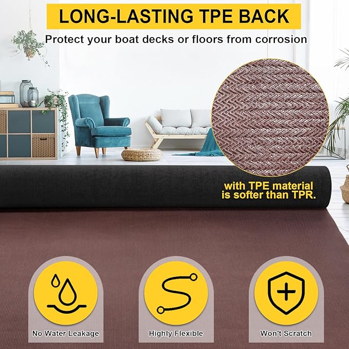 Marine Carpet - 6 FT x 10 FT Black Indoor Outdoor Rug (0.2" Thick) with Water-Proof TPE Backing, Non-Slip Outdoor Marine Carpet Roll for Home, Patio, Porch, Deck-Ruum Studio Home