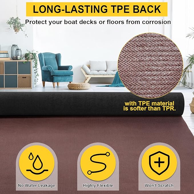 Marine Carpet, 6 FT x 14 FT Black Indoor/Outdoor Area Rug, 0.2" Thick, Waterproof, Non-Slip-Ruum Studio Home