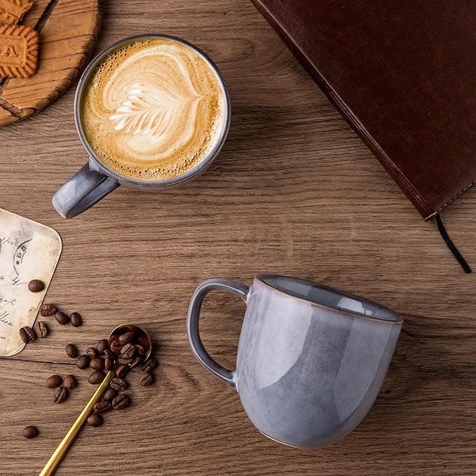 AmorArc 12oz Coffee Mugs, Ceramic Coffee Mugs set of 6 for Man, Woman, Dad, Mom, Modern Coffee Mugs with handle for Latte/Cappuccino/Milk/Cocoa. Dishwasher&Microwave Safe, Gray-Reactive Glaze-Ruum Studio Home