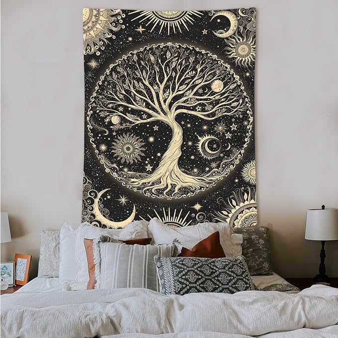 Lunerfex Tree of Life Tapestry Starry Sky Wall Tapestry, Vintage Tapestries for Bedroom Ceiling Tapestries Wall Hanging for Bedroom Living Room Decor Tree-3 60"x80"-Ruum Studio Home