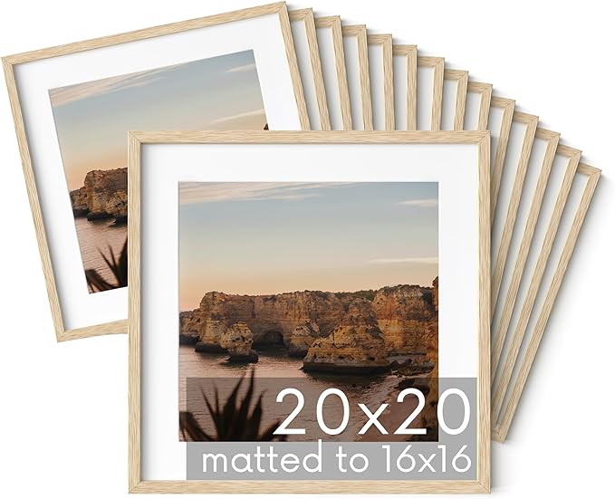 HAUS AND HUES 20x20 Square Picture Frames Set of 15 - Oak Wood Frames with Plexiglass, Beige-Ruum Studio Home