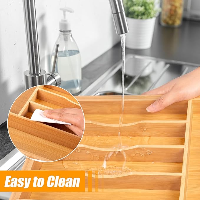 Bellsal Large Premium Bamboo Silverware Organizer - Expandable Utensil Drawer Organizer - 17"x19.6" Utensil Holder and Cutlery Tray with Grooved for Kitchen Flatware and Utensils Mother's Day Gift-Ruum Studio Home