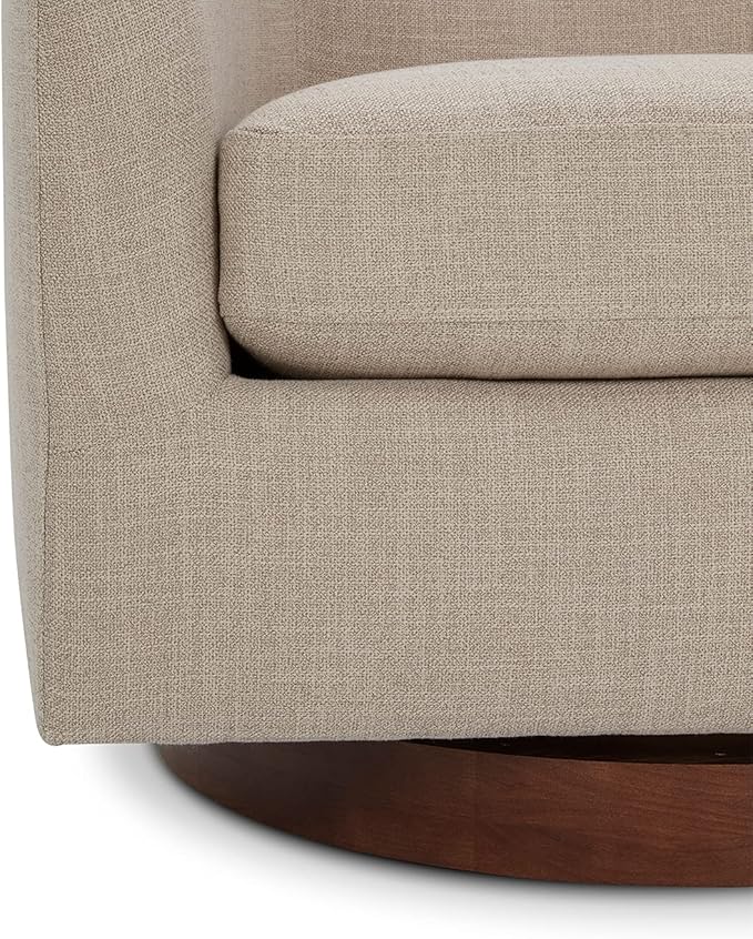 CHITA Swivel Accent Chair, FSC Certified Upholstered Fabric Barrel Chair for Living Room, Fully Assembled, Flax Beige-Ruum Studio Home
