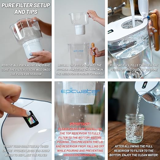 Epic Water Filters Pure Filter Pitchers for Drinking Water, 10 Cup 150 Gallon Filter, Tritan BPA Free, Removes Fluoride, Chlorine, Lead, Forever Chemicals (White & Bamboo)-Ruum Studio Home