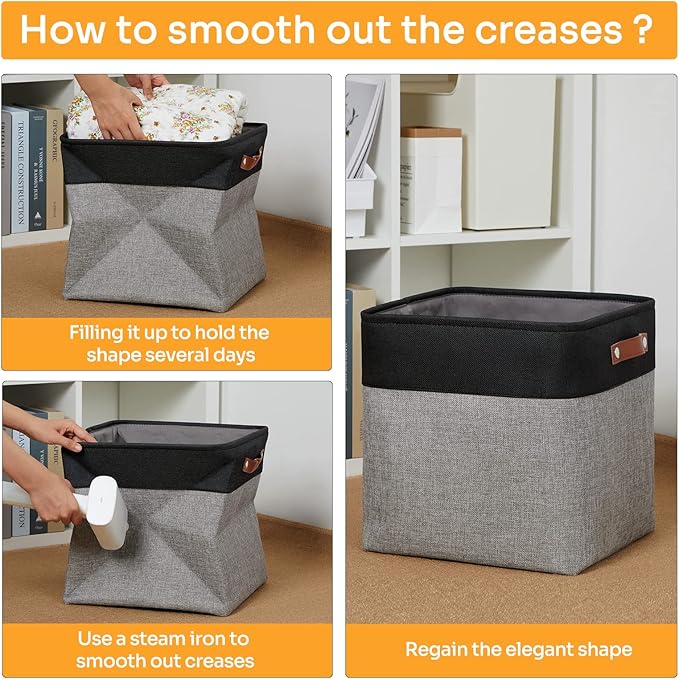 DULLEMELO Storage Bins for Organizing,Closet Storage Baskets for Gift Empty,Large Linen Canvas Storage Bins with Handles for Home Office Toys Shelves(Black&Grey, 13 inch Cube)-Ruum Studio Home