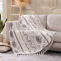 CASAAGUSTO Boho Throw Blanket - Beige and Gray Decorative Blankets with Tassel, Printed Flannel Bohemian Blanket for Chair, Bed, Sofa, Couch(60 * 80, Beige and Gray)-Ruum Studio Home
