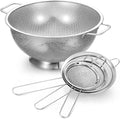 Norme 4 Quart Stainless Steel Silver Colander and 3 Pcs Silver Fine Mesh Strainer, Stainless Steel Pasta Rice Food Metal Strainer with Handles, Easy Clean and Dishwasher Safe-Ruum Studio Home