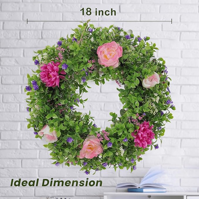 Summer Wreaths for Front Door - 18 Inch Artificial Greenery Wreath, Spring Floral Door Hanging with Textured Leaves, All-Weather Porch Decor for Farmhouse Entryway-Ruum Studio Home