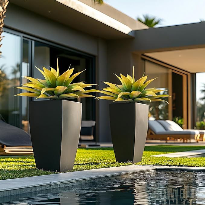 Artificial Plants Outdoor Faux Plant,Artificial Agave Faux Hostas Outdoor Uv Resistant Artificial Plants Indoor Fake Plant Artificial Agave Plant Indoor(2pcs, 28") Yellow-Ruum Studio Home