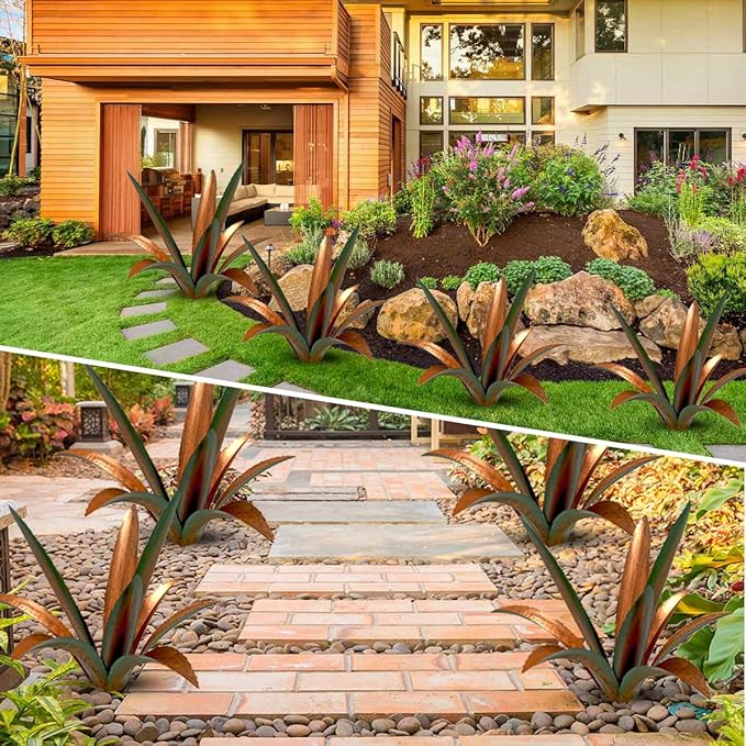 DIY Metal Agave Plant Art Yard Tequila Art Sculpture, Tequila Rustic Garden Sculpture Statue Outdoor Decor,Agave Metal Plants for Yard, Garden Lawn Ornaments (9 Leaves -Green)-Ruum Studio Home