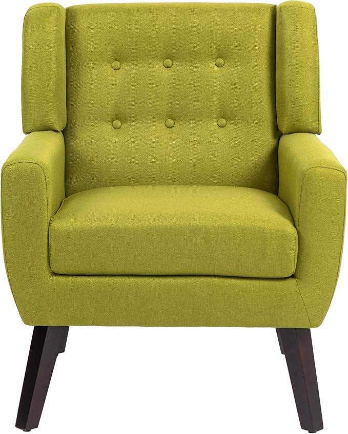 UIXE Accent Chair, Modern Upholstered Armchair in Fabric for Living Room, Comfy Club Arm Chairs Single Sofa Button Tufted Bedroom Reading Seat - Green-Ruum Studio Home