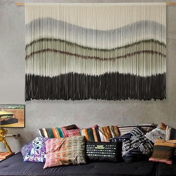 Macrame Wall Hanging Dip-Dye Large Macrame Wall Decor Boho Home Decor Scale Fiber Wall Art Yarn Craftsmanship Art 57" Wx 35" L-Ruum Studio Home
