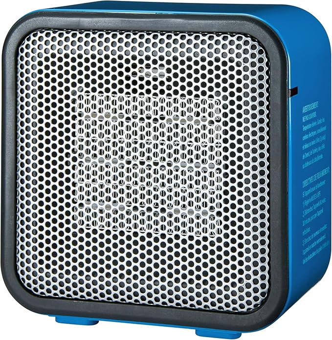 Amazon Basics Ceramic Space Heater, Mini Heater for Office Desk, Portable Tent Heater for Camping (Indoor Use), 500 W, With Tip-Over Protection, Lightweight (1.4 LBS), Blue, 5.9 x 3.2 x 6 inches-Ruum Studio Home