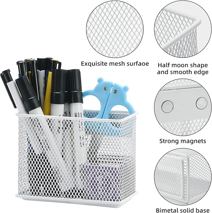 dedoot Magnetic Pencil Holder, Locker Pencil Holder Strong Magnetic Holder for Whiteboard Marker, 4.7x2.3x3.7inch Black Mesh Magnetic Holder for Fridge, Sponge, Recipe, Beverage,White-Ruum Studio Home