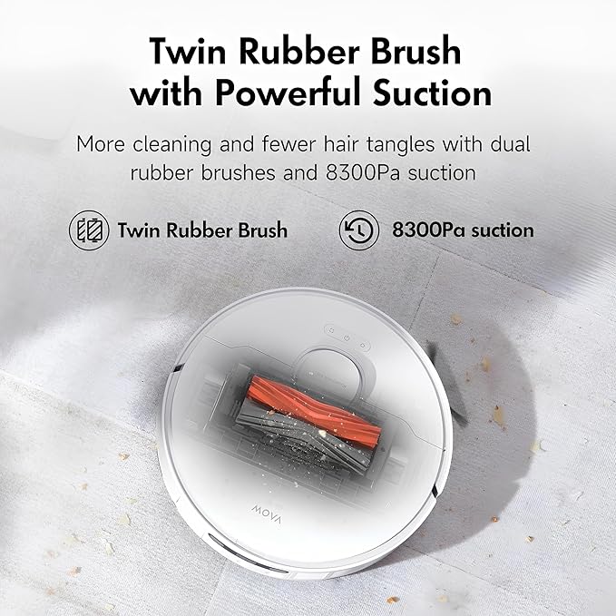 Mova S20 Ultra Robot Vacuum and Mop Combo with Dual Roller Brush, 8300Pa Suction, 140℉ Hot Water Mop Self-Washing & Drying, Mop Auto-Lift for Carpet, Self-Empty, Self-Refilling, Voice & App Control-Ruum Studio Home
