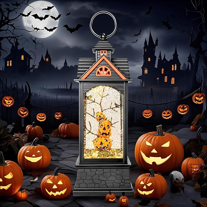 Halloween Snow Globe Lantern, Spooky Ghost Halloween Decor, Plug-in & Battery Operated Snow Globes for Halloween Decorations Indoor-Ruum Studio Home