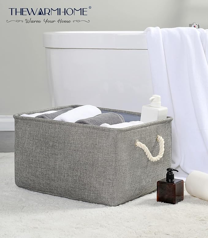 TheWarmHome Fabric Storage Bins Baskets for Organizing, Large Sturdy Storage Basket W/Handles, Decorative Foldable Storage Baskets for Shelves Closet Nursery Toy (X Large - 3 Pack 17.7L×13.8W×9.8H)-Ruum Studio Home