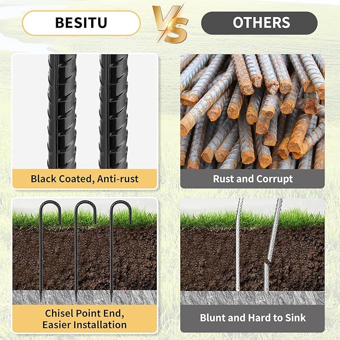 16 Inches 24-Pack J Hook Rebar Stakes Heavy Duty Tent Stakes with Chisel Point End, Steel Ground Anchors Metal Garden Stakes Chain Link Fence Stakes Black Coated-Ruum Studio Home