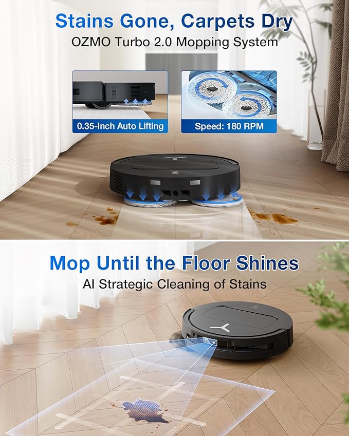 ECOVACS DEEBOT T50 Omni Robot Vacuum and Mop, 3.19” Ultra-Slim, 15,000Pa Suction, ZeroTangle 2.0, TruEdge Edge Cleaning, AIVI 3D Obstacle Avoidance, Auto Mop Wash & Dry, Self-Emptying-Ruum Studio Home