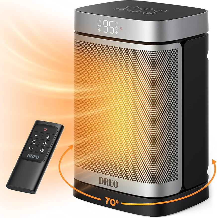 Dreo Space Heater, 1500W Portable Electric Heaters for Indoor Use, PTC Ceramic Heater for Office with Remote, Thermostat, 70°Oscillation, 12H Timer, 5 Modes, Safe Quiet Room Heater for Bedroom-Ruum Studio Home
