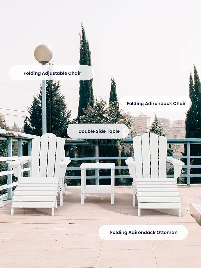 KINGYES Folding Adirondack Ottomans Set of 2 for Adirondack Chair, White-Ruum Studio Home