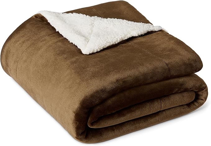 Amazon Basics Reversible Sherpa Throw Blanket, Brown, 50"x60"-Ruum Studio Home