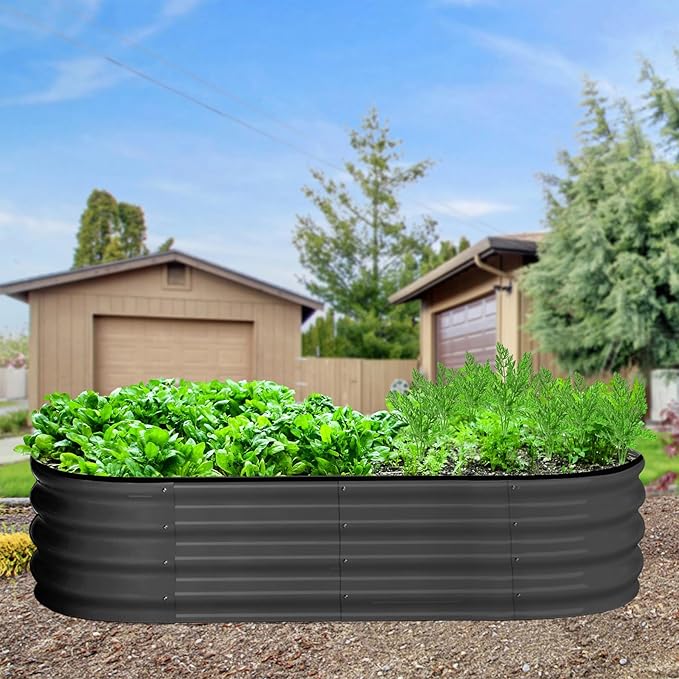 2 Pcs 4.5x2x1.5ft Oval Raised Garden Bed,Galvanized Raised Beds,Open-Ended Base Metal Raised Planter Beds,Garden Bed Outdoor,Planter Raised Boxes for Vegetables, Flowers,Tool-Free Asse,Gray-Ruum Studio Home