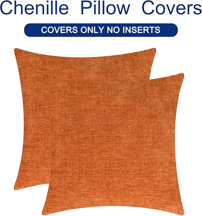 CaliTime Fall Throw Pillow Covers Decorative 18 X 18 Inches Pack of 2 Cozy Chenille Cushion Cases for Couch Sofa Bed Living Room Home Burnt Orange-Ruum Studio Home