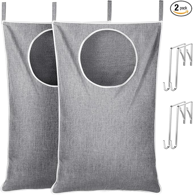 Lifewit 2 Pack Over Door Laundry Hamper, Large Collapsible Hanging Laundry Hamper, Hanging Laundry Basket Bag for Bathroom Bedroom Dirty Clothes Storage Organizer, Light Gray-Ruum Studio Home