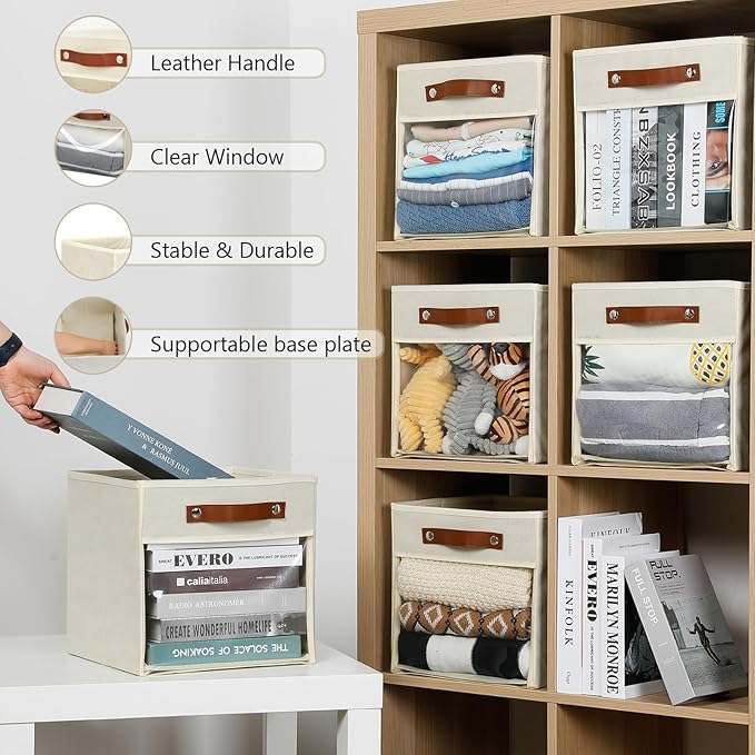 HNZIGE 11 x 11 Storage Cubes Bins for Storage Organizer,Shelf Fabric Storage Bin for Cube Organizer, Canvas Cloth Bin,Cubby Decorative Cube Organizer Bin for Cube Storage Blanket Home(Cream 6 PCS)-Ruum Studio Home