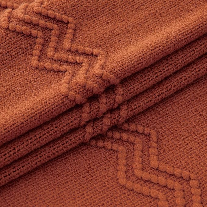MIULEE Fall Rust Knitted Throw Blanket for Couch Terracotta Boho Textured Cozy Woven Rustic Blanket with Tassels for Sofa Chair Bed Living Room Farmhouse Decor Acrylic Wave Pattern 50"x60"-Ruum Studio Home
