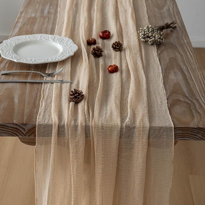 6pcs Deep Beige Cheesecloth Table Runner Rustic Boho Gauze 120 Inch 10 FT Cheese Cloth for Wedding Baby Shower Bridal Shower Birthday Party Long Sheer Home Decorations-Ruum Studio Home