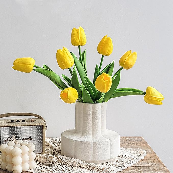 20pcs Yellow Artificial Tulip Fake Flower 12.9 Inch Spring Mother's Day Easter Gift for Home Kitchen Wedding Decoration-Ruum Studio Home