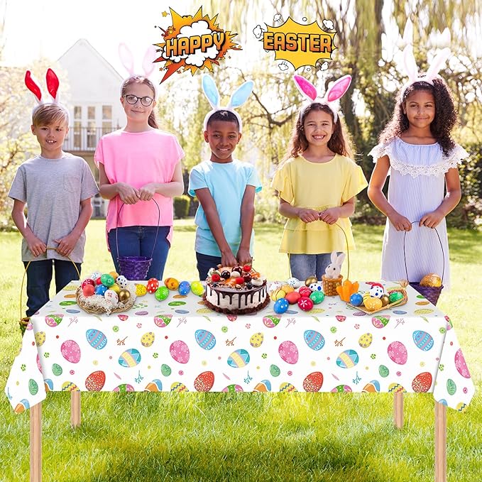 2 Pack Easter Tablecloth - Colorful Easter Eggs Table Cloth, Plastic Disposable Rectangle Spring Easters Egg Table Cover for Easters Tables Decorations and Party Supplies Decor Favors, 108 x 54 Inch-Ruum Studio Home
