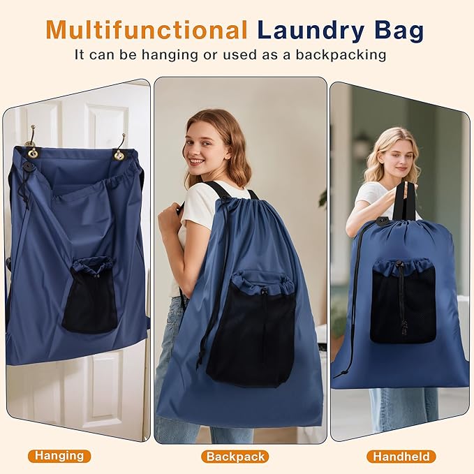 2-Pack Backpack Laundry Bags, Heavy Duty Laundry Bag Backpacks with Adjustable Shoulder Straps, Door Hanging Washing Bag, Laundry Hamper Lining for College Dorm, Travel, Laundromat-Ruum Studio Home
