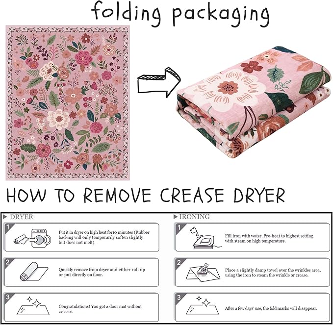 Area Rug 4x6 Rug Washable Boho Rugs Non Slip Low Pile Floral Small Carpet for Bedroom, Bedside, Kids Room, Office, Dining Room(Pink)-Ruum Studio Home