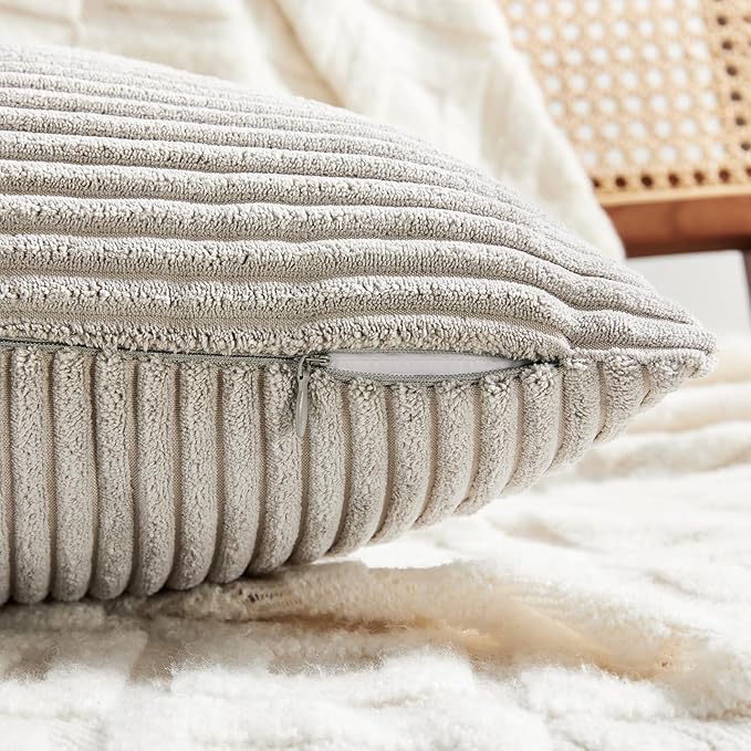 Fancy Homi 2 Packs Neutral Grey Euro Decorative Throw Pillow Covers 28x28 Inch for Couch Bed Sofa, Rustic Farmhouse Boho Home Decor, Soft Corss Corduroy Patchwork Textured Square Cushion Case 71x71 cm-Ruum Studio Home
