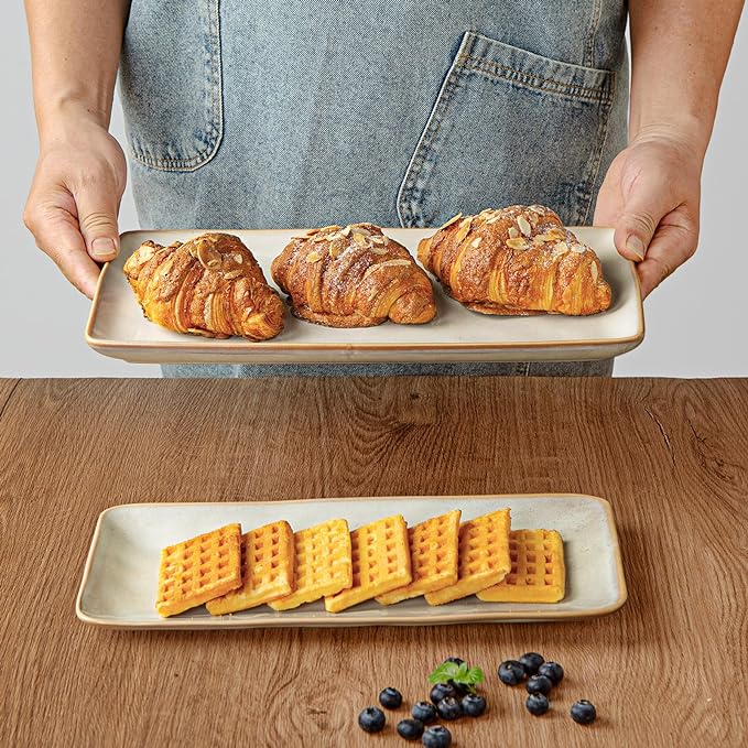 famiware Serving Platter, Rectangular 15.67/14.1/12.6 inch Serving Dishes for Entertaining, Microwave Dishwasher Safe, Stonware Serving Trays for Party, Turkey, Cheese, Ocean Series, Cappuccino White-Ruum Studio Home