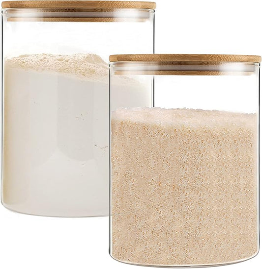 YUNCANG Glass Storage Jars,2 PACK -108oz/3200ml Clear Glass Food Storage Containers with Airtight Bamboo Lid Stackable Kitchen Canisters for Candy,Cookie,Rice,Sugar,Flour,Pasta,Nuts and Spice Jars-Ruum Studio Home