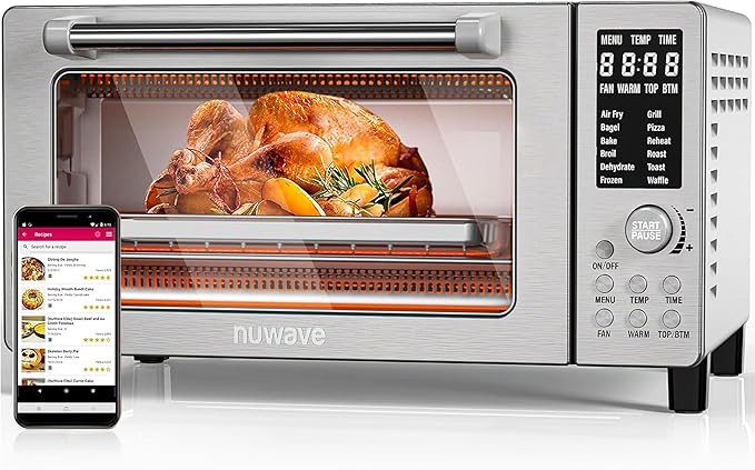 Nuwave Bravo Air Fryer Toaster Smart Oven, 10-in-1 Countertop Convection, 1800 Watts, 21-Qt Capacity, 50°-450°F Temp Controls, Top and Bottom Heater Adjustments 0%-100%, PFAS Free, Stainless Steel-Ruum Studio Home