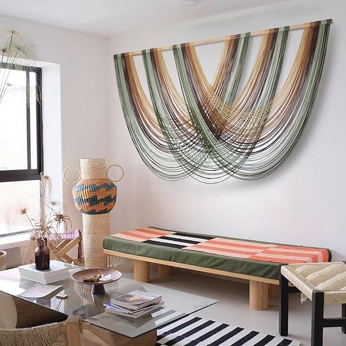 Flber Macrame Wall Hanging Boho Wall Decor Yarn Wall Art Tapestry Bedroom Living Room Nursery Apartment Home Decor 57" W x 31" L-Ruum Studio Home