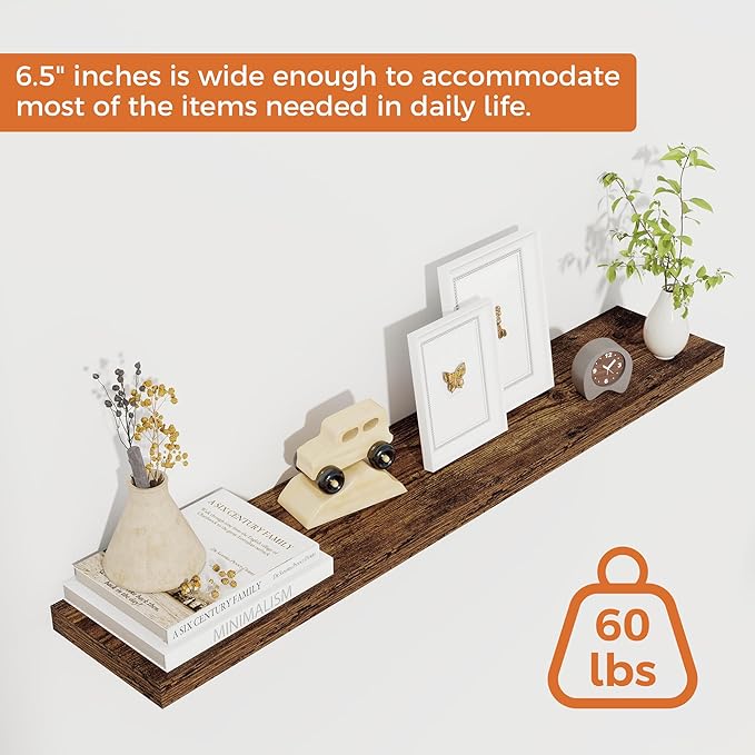 36Inch Floating Shelves for Wall 2 Pack Wood Shelves for Kitchen, Bathroom, Bedroom Wall Mounted Rustic Wood Floating Shelf with Invisible Brackets for Books, Storage, Decor, Rustic Brown-Ruum Studio Home